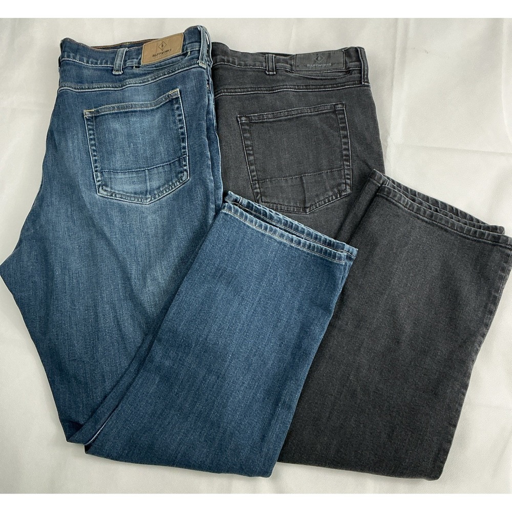 Lot of 2 Bluffworks Jeans Mens 38x30 Straight Regular Fit Denim Pants Blue/Black